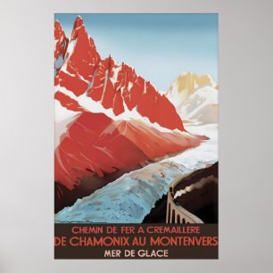 Affiche de voyage vintage Chamonix Montenvers