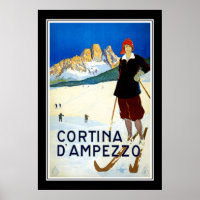Affiche de voyage Vintage Cortina D'Ampezzo Ski