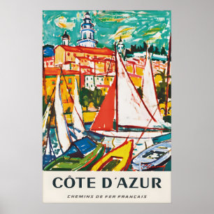 Affiche de voyage vintage Côte d'Azur, française