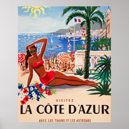 Affiche de voyage vintage Cote D'Azur française (Devant)