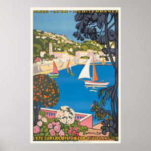 Affiche de voyage vintage Cote D'Azur France