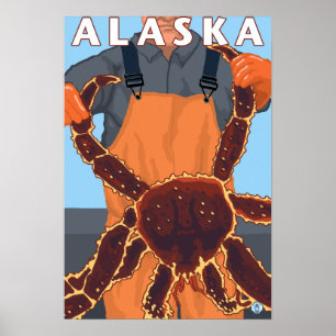 Affiche de voyage vintage Crabe royal et pêcheur