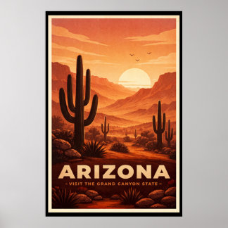 Affiche de voyage vintage dans le désert de l'Ariz