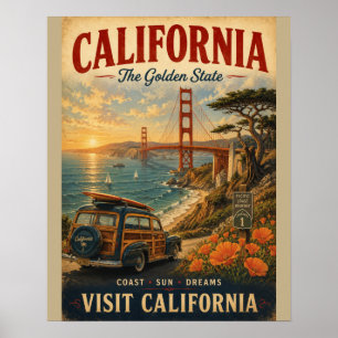 Affiche de voyage vintage de Californie avec Golde