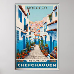 Affiche de voyage vintage de Chefchaouen, Maroc