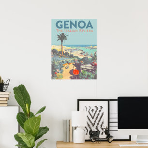 Affiche de voyage vintage de Gênes, Riviera italie