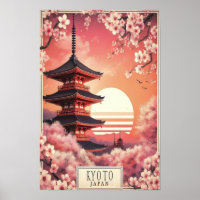 Affiche de voyage vintage de Kyoto Japon