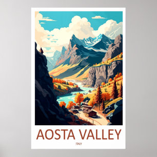 Affiche de voyage vintage de la Vallée d'Aoste Ski