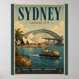Affiche de voyage vintage de la ville de Sydney Ha