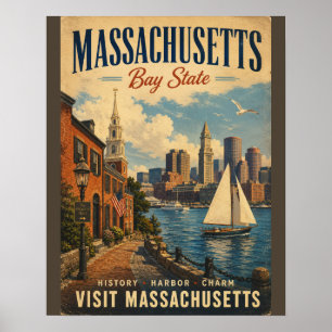 Affiche de voyage vintage de l'État du Massachuset