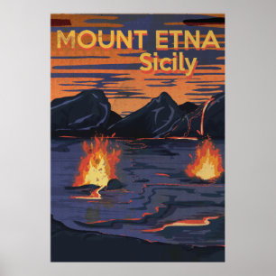 Affiche de voyage vintage de l'Etna, Sicile