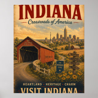 Affiche de voyage vintage de l'Indiana avec un pon