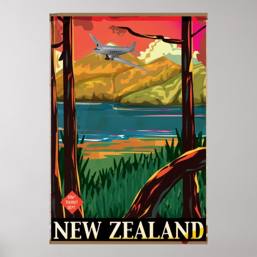 Affiche de voyage vintage de Nouvelle-Zélande (Devant)