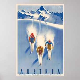 Affiche de voyage vintage de ski en Autriche