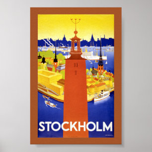 Affiche de voyage vintage de Stockholm restaurée