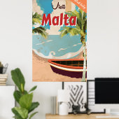 Affiche de voyage vintage de vacances à Malte. (Bureau à domicile)