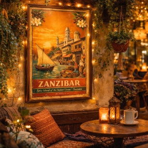 Affiche de voyage vintage de Zanzibar Île aux épic