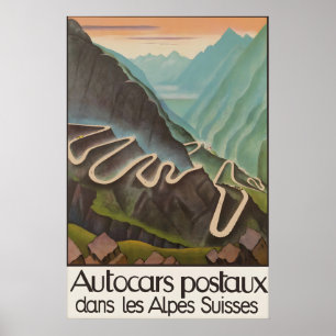 Affiche de voyage vintage des Alpes suisses Autoca