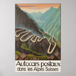 Affiche de voyage vintage des Alpes suisses Autoca