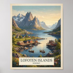 Affiche de voyage vintage des îles Lofoten Norvège