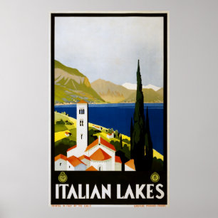 affiche de voyage vintage des lacs italiens