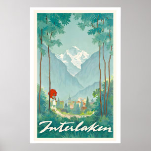 Affiche de voyage vintage d'Interlaken Suisse