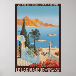 Affiche de voyage vintage du lac Majeur Italie