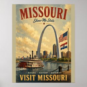 Affiche de voyage vintage du Missouri avec la port