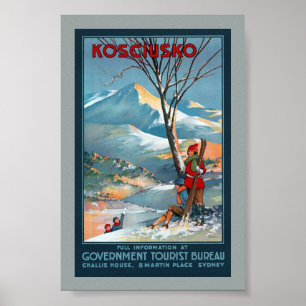 Affiche de voyage vintage du mont Kosciusko restau