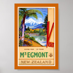 Affiche de voyage vintage du Mt. Egmont Nouvelle-Z