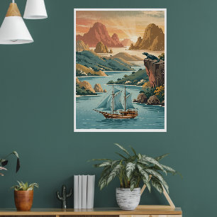 Affiche de voyage vintage du parc national de l'îl