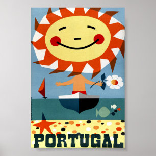 Affiche de voyage vintage du Portugal restaurée