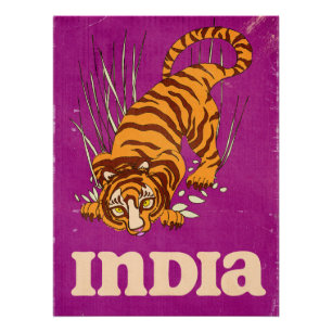 Affiche de voyage vintage du tigre indien