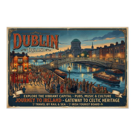 Affiche de voyage vintage Dublin Irlande (Devant)