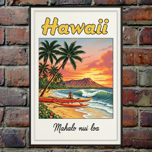 Affiche de voyage Vintage hawaïenne des années 196