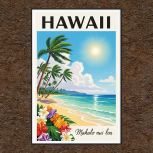 Affiche de voyage Vintage hawaïenne des années 196