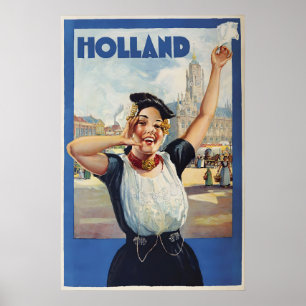 Affiche de voyage vintage Hollande Amsterdam Girl