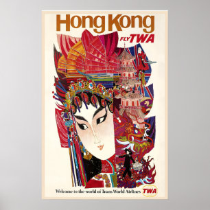 Affiche de voyage vintage Hong Kong Chine Asie