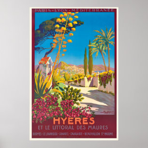 Affiche de voyage vintage Hyères Méditerranée Fran