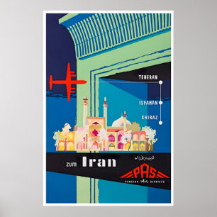 Affiche de voyage vintage Iran Art Téhéran Isfahan