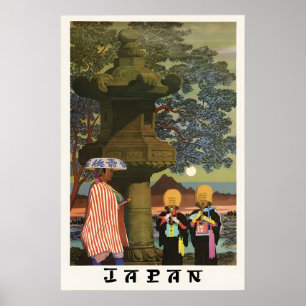 Affiche de voyage vintage Japon Joueurs de flûte e