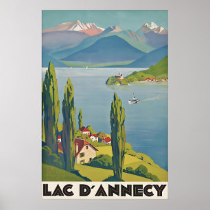 Affiche de voyage vintage Lac d’Annecy France, Alp
