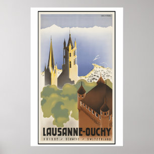 Affiche de voyage vintage Lausanne Ouchy Suisse
