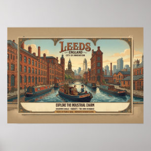 Affiche de voyage vintage Leeds Angleterre