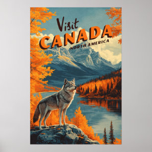 Affiche de voyage vintage Loup Canada