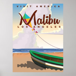 Affiche de voyage vintage Malibu Californie