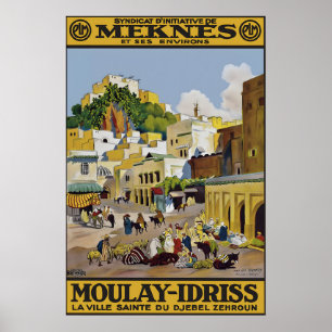 Affiche de voyage vintage Meknès Maroc, Moulay