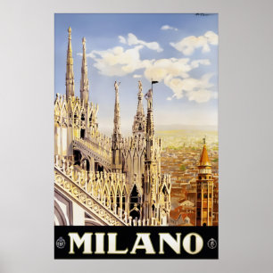 Affiche de voyage vintage Milan Italie, Milano