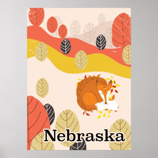 Affiche de voyage vintage Nebraska Renard dormant (Devant)