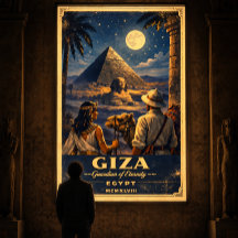 Affiche de voyage vintage nuit Gizeh Égypte | Clai